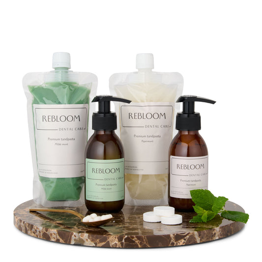 2 smaken starterspakket (fluoride houdend) - premium tandpasta pepermunt en milde munt