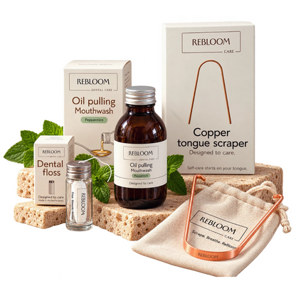 accessoire set met tongschraper oil pulling en flss