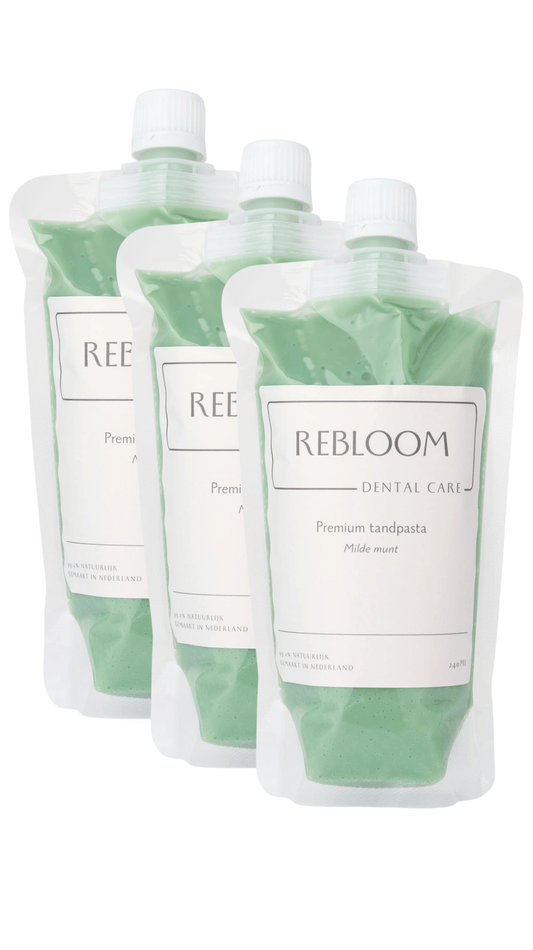 3 refills milde munt, groene tandpasta in navulverpakkingen
